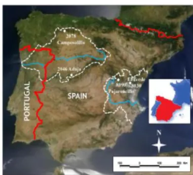 Figure 1 – Location of case studies. The numbers indicates the code of gauging stations