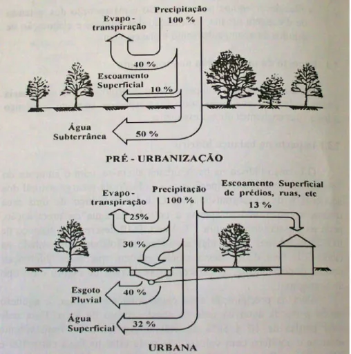 Figura 3 – Características do Balanço Hídrico em uma Bacia Urbana (OECD, 1986). 