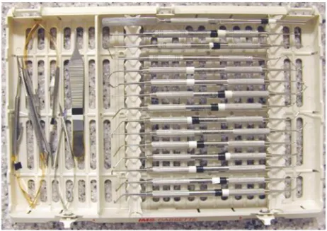 Figura  e  -  Bandeja  que  comtempla  instrumentos  para  preenchimento  apical  e  sutura