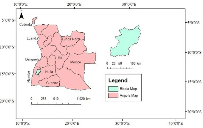 Figure 1. Bibala municipality, Angola, representative map (designed with ESRI’s ARCGIS).