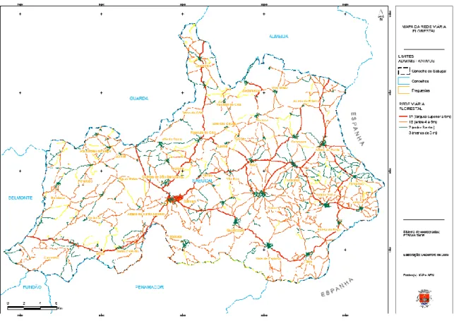 Figura 30 - Mapa da Rede Viária Florestal do Concelho do Sabugal (Fontes: IGP, AFN e CMS,  2009) 