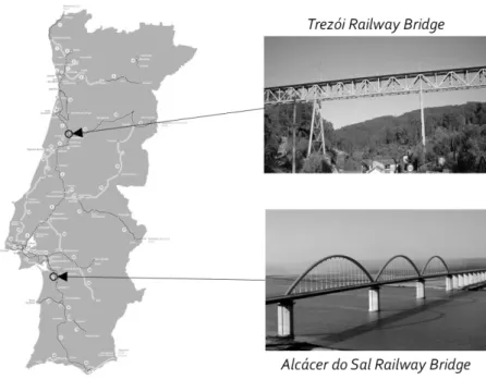 Figure 1.1 - Location of the Trezói and Alcácer do Sal Railway Bridges.  