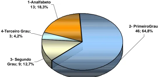 Figura 29 - Distribuição dos hansenianos entrevistados (n=71) submetidos  à neurólise segundo o grau de escolaridade