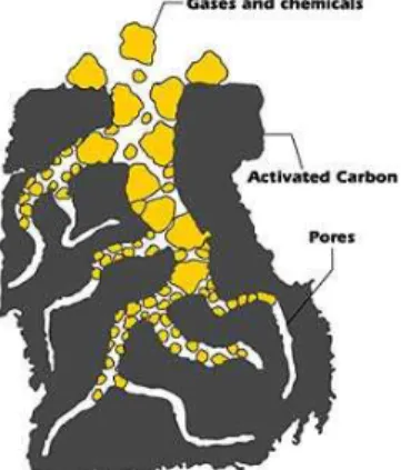 Figure 3.1. Activated Carbon adsorbs gases and chemicals. (Online Chemistry Portal, 2011) 