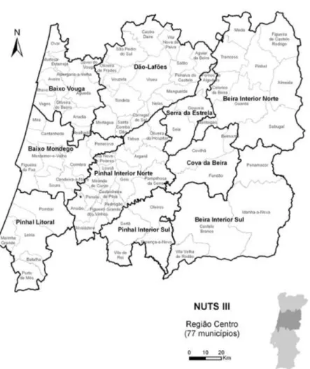 Figura 2.1.0 – Mapa de localização e identificação da Região centro 