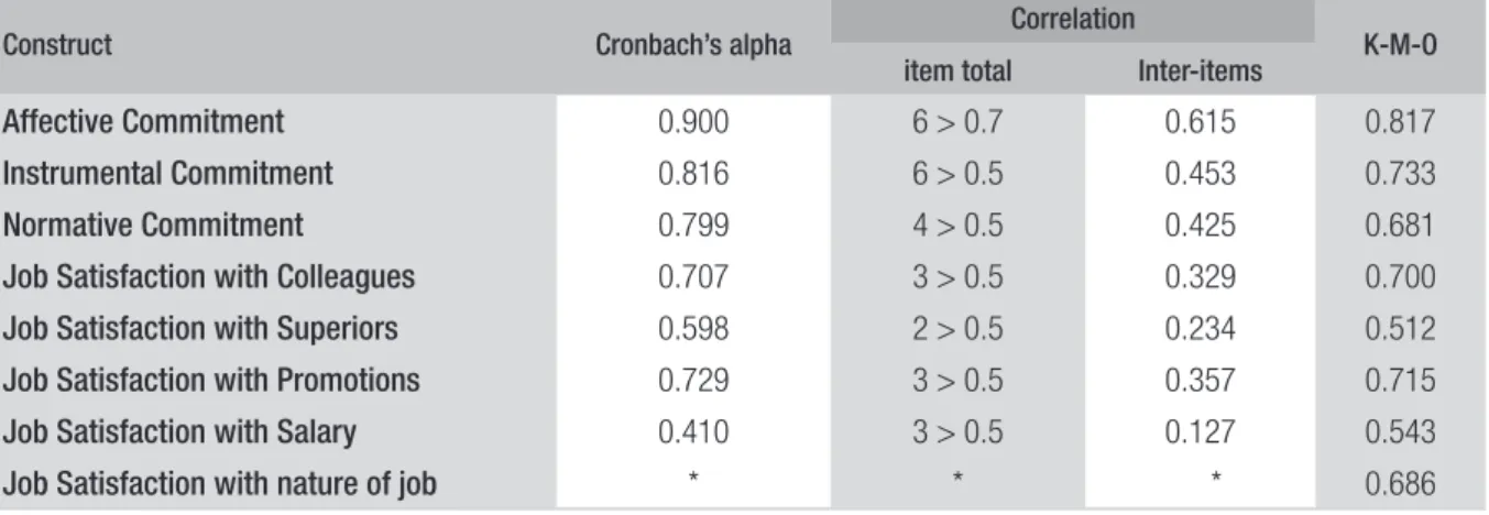 TABLE 2  INDICATORS OF FEASIBILITY OF PERFORMING A FACTOR ANALYSIS OF THE CONSTRUCTS