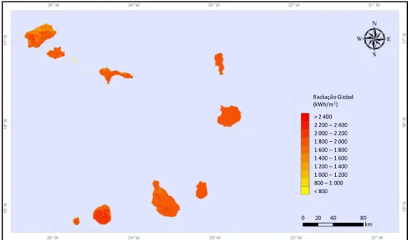 Figura 12 – Radiação global nas ilhas do arquipélago –  Fonte: PDERCV 