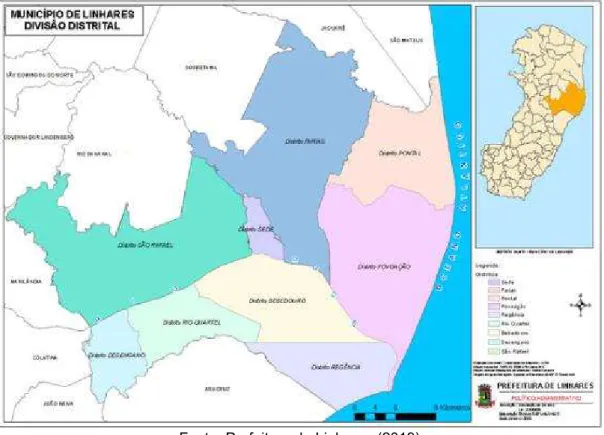 Figura 38 — Mapa do município de Linhares (ES) com divisão por distritos 