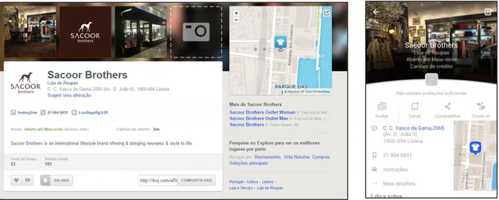 Figura 2.15 - Layout desktop e mobile da página da Sacoor Brothers no centro comercial  Vasco da Gama 