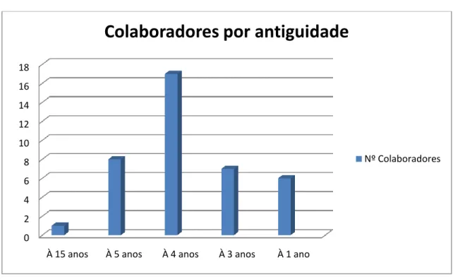 Gráfico  1.5  Colaboradores  por  antiguidade.  Dados  extraídos  do  programa  primavera