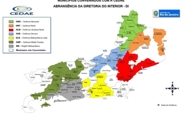 Figura 3 - Mapa do Estado do Rio de Janeiro, indicando áreas de atuação da CEDAE. 