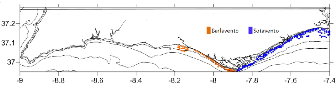 Fig. 2.2- sampling stations in Barlavento and Sotavento. 