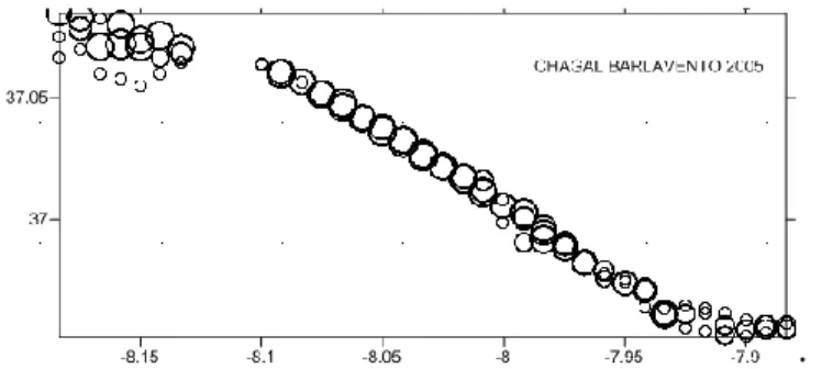 Fig. 2.3- Example of a post map for Chamelea gallina abundance in Barlavento (2005). 