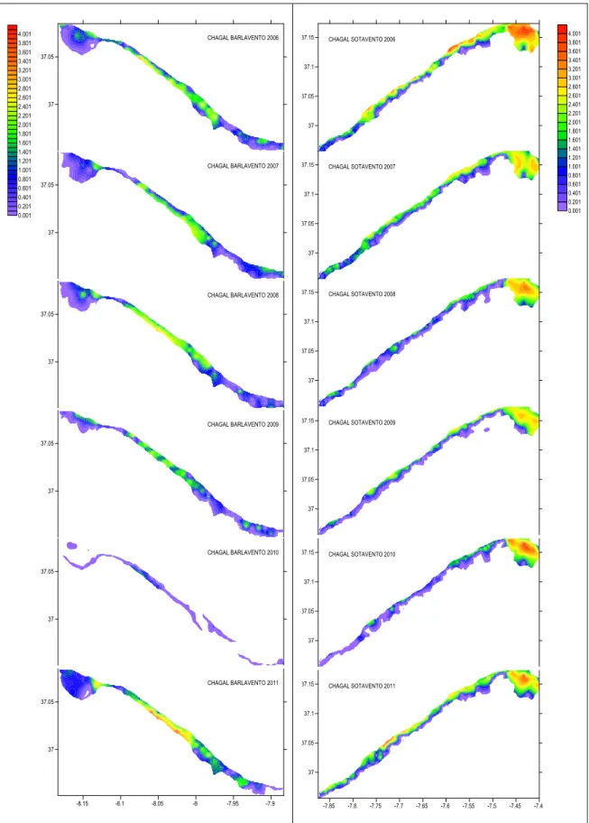Fig. 3.6- C. gallina spatial variation in Barlavento and Sotavento from 2006 to 2011. 
