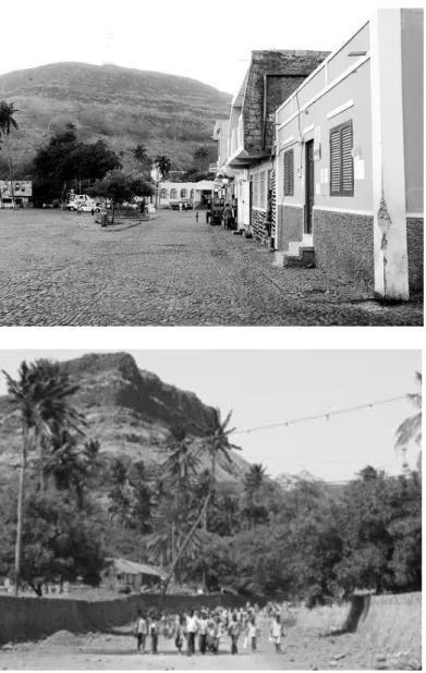 Fig. 7 A. Rua do Calhau; B. O Vale da Ribeira Grande; C. A vista da cidade do interior do vale 