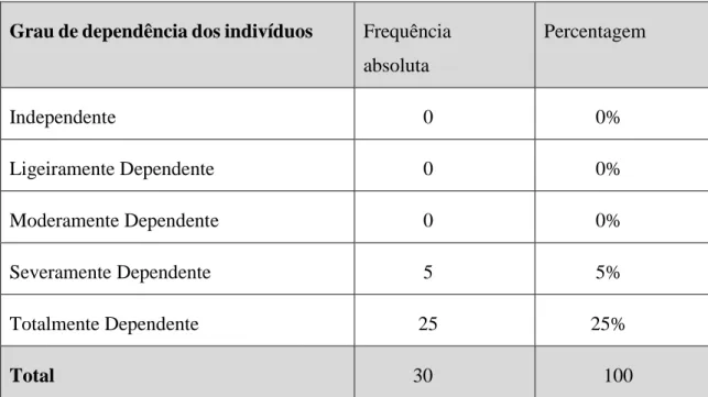 Tabela nº 12 - Avaliação do grau de dependência dos indivíduos 