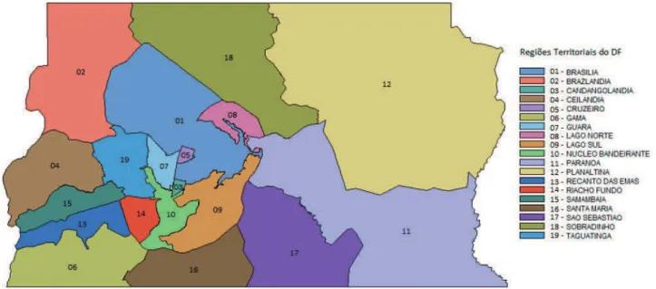 Figura 2. Divisão territorial do Distrito Federal utilizada no estudo.