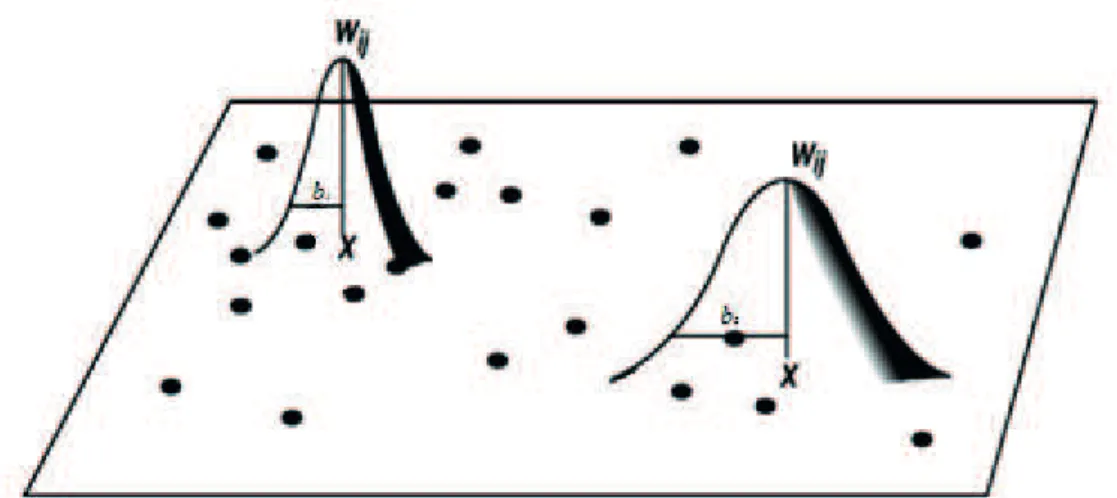 Figura 5. Funções de ponderação espacial com Bandwidth variável.