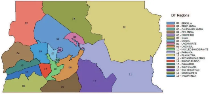 Figure 2. Territorial division of the Distrito Federal used in the study.