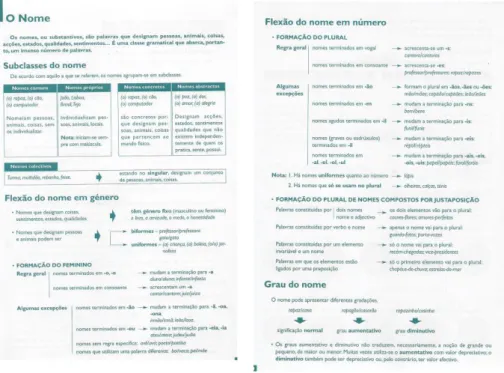 Figura 1: A explicação da subclasse e da flexão em género, número e grau dos nomes proposta pelo  caderno do aluno, de Língua Portuguesa