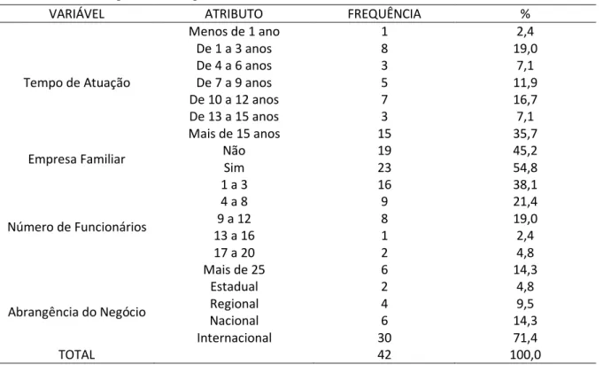 Tabela 1 - Perfil das Agências de Viagens 