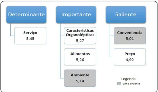 Figura 1 - Classificação da importância dos constructos evidenciando a zona cinzenta 