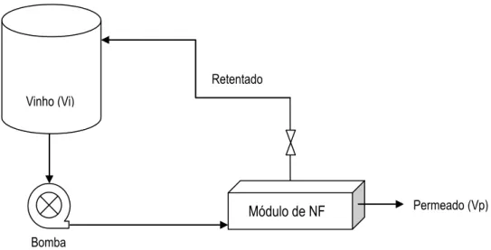 Figura 9 - Esquema simplificado do processo de Nanofiltração em modo de Concentração. 