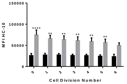 Figure  5.  Expression  of  open  MHC  class  I  conformers  (HC-10)  in  each  cell  division  of  stimulated  cultures