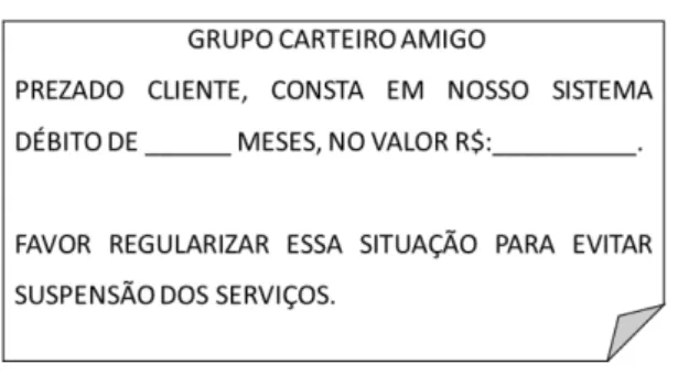 Figura 3: Aviso de cobrança para clientes inadimplentes  Fonte: Elaboração própria a partir modelo original do GCA 