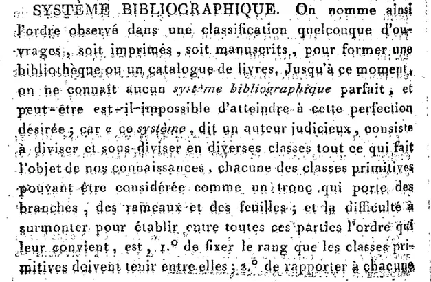 Figura 3. Fragmento inicial do verbete Système Bibliographique em  Gabriel Peignot 