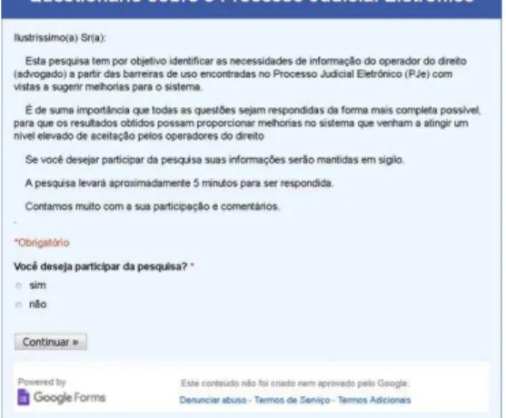 Figura 1  –  Questionário sobre Processo Judicial Eletrônico 