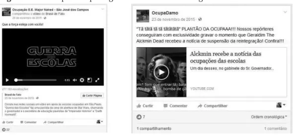 Figura 3 – Exemplos de postagens de vídeo da subcategoria Mídia: estudantil
