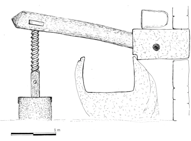 Fig. 8 – Extremidade da prensa com o fuso montadoFig. 7 – Corte do lagar e prensa 