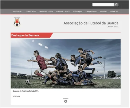 Figura 5. Home Page do site Associação de Futebol da Guarda 