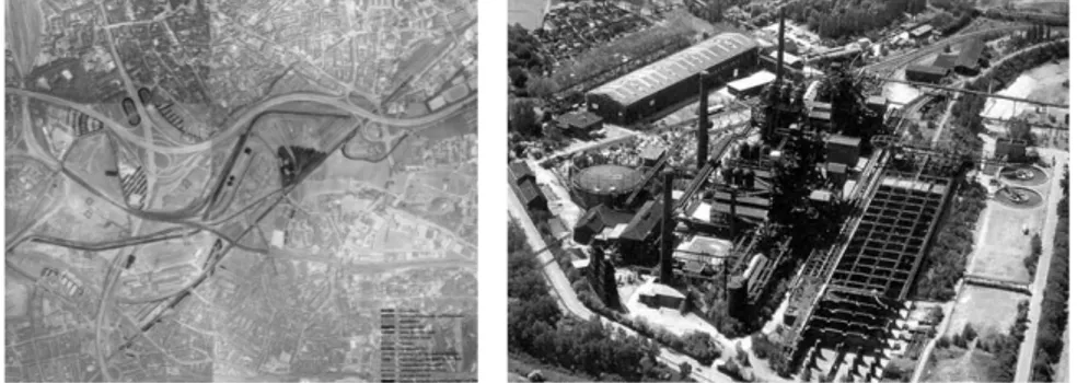 Figure 1:  Conceptual model and aerial view of Duisburg Nord Park.  