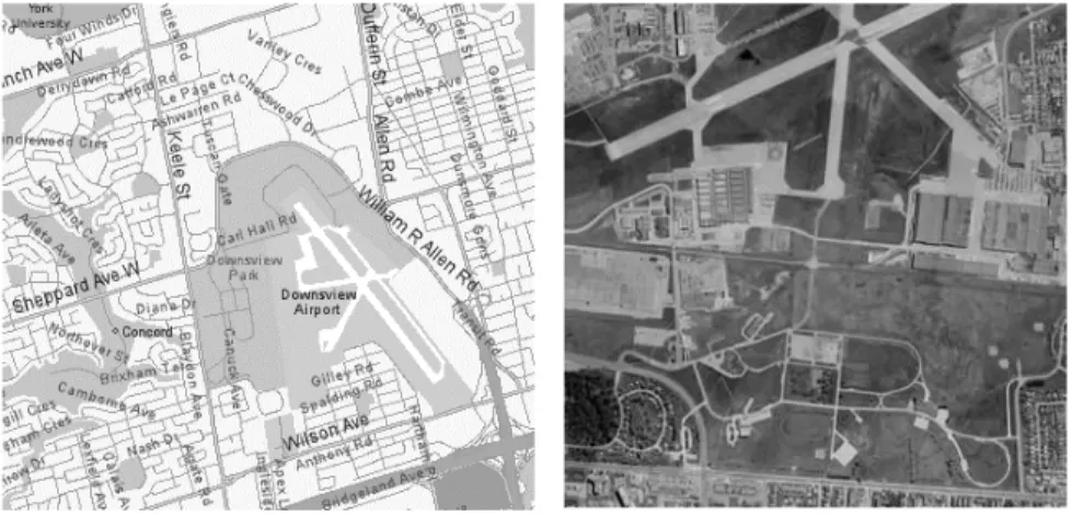 Figure 4:  Location and aerial view of Downsview Park. 