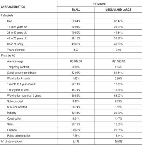 Table 1 - Sample characteristic according to the firm size
