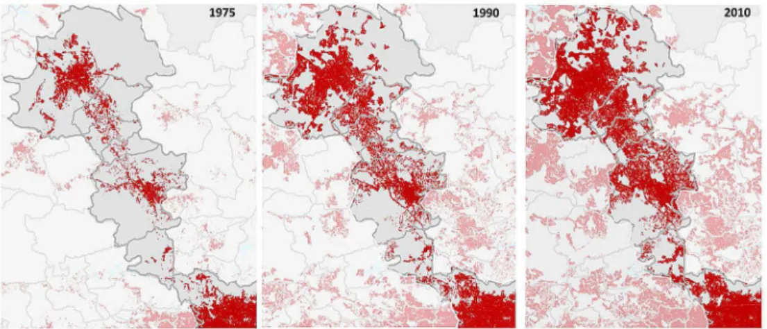 Figura 3  – Evolução da mancha urbana do vetor noroeste 1975-2010