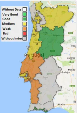 Figure 1 - Map of the air quality index in Portugal (information for August 12, 2017) Adapted [5]