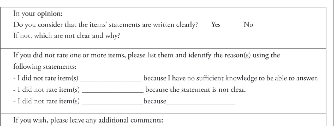 Figure 1. Brief questionnaire applied to participants in stage 5 of each instrument.