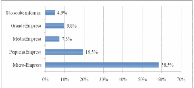 Figura  7  Freqüência,  em  porcentagem,  das  respostas  dos  sujeitos  sobre  a  classificação  da  empresa conforme a quantidade de funcionários