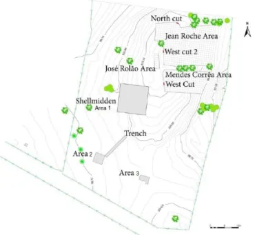 Fig. 3 – Mapa das áreas de escavação (Cabeço da Amoreira). 