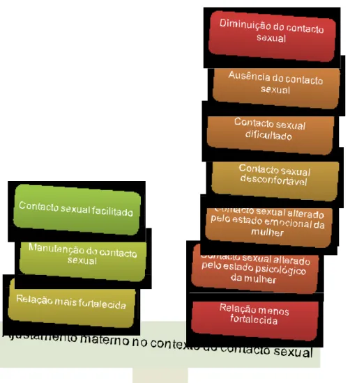 Figura 3 – Representação esquemática do ajustamento materno no contexto do contacto  sexual com o companheiro após o parto