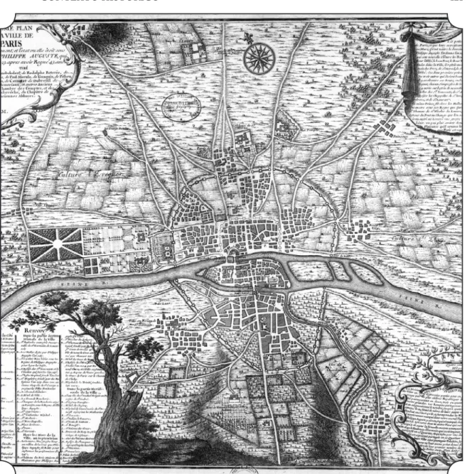 Figura 6 Mapa de Paris em 1223, mostrando o Louvre a oeste  da muralha. 