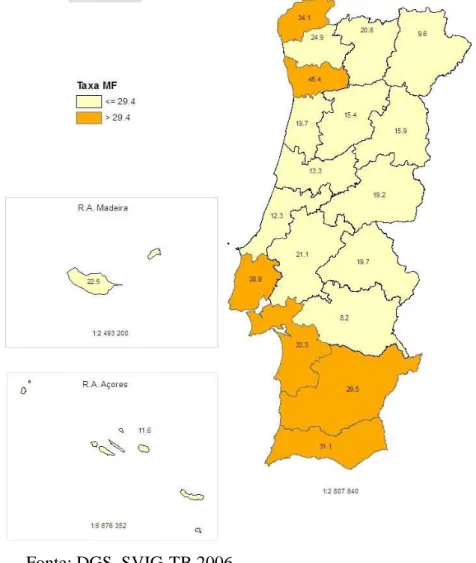 Figura 1 – Taxa de incidência de novos casos em Portugal em 2006 