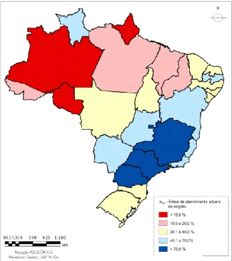 Figura 4 - Índice médio de atendimento urbano de coletora de esgotos, por estado, ano base  2016