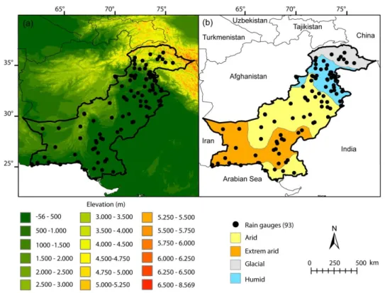 Figure  1.  Study  area  with  the  location  of  precipitation  gauges  used  as  references