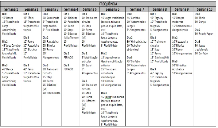 Tabela 1: Planeamento das 10 semanas de atividade física 