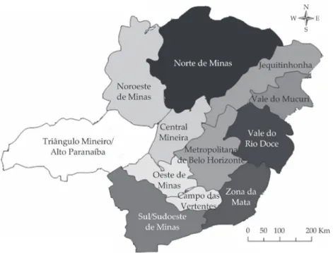 Figura 1. Localização dos municípios, por mesorregiões de Minas Gerais, dos responsáveis pelo   gerenciamento do PAA-DS