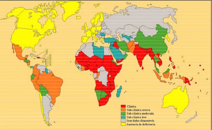Figura 9: Categorização dos países por grau de deficiência de vitamina A. Fonte: 